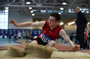 28 October 2017; Max Carey of Lucan C.C, Co Dublin, competing in the Intermediate Boys Long Jump at the Irish Life Health All Ireland Schools Combined Events at the AIT Arena in Athlone, Co Westmeath. Photo by Sam Barnes/Sportsfile