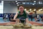 28 October 2017; Chris Duffy of St. MacDara’s C.C., Co Dublin, competing in the Intermediate Boys Long Jump at the Irish Life Health All Ireland Schools Combined Events at the AIT Arena in Athlone, Co Westmeath. Photo by Sam Barnes/Sportsfile