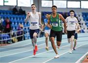28 October 2017; Jordan Cunningham of St. Malachy's College, Belfast, Co Down, centre, on his way to winning the Junior Boys 800m Event, ahead of Iarlaith Golding of St Colmans Claremorris, Co Mayo, who finished second, at the Irish Life Health All Ireland Schools Combined Events at the AIT Arena in Athlone, Co Westmeath. Photo by Sam Barnes/Sportsfile