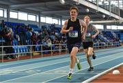 28 October 2017; Eoghan Jennings of SCC Carraroe, Co Galway, competing in the Junior Boys 800m Event, ahead of Iarlaith Golding of St Colmans Claremorris, Co Mayo, who finished second, at the Irish Life Health All Ireland Schools Combined Events at the AIT Arena in Athlone, Co Westmeath. Photo by Sam Barnes/Sportsfile