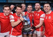 28 October 2017; Cuala players, from left, Sean Moran, Shane Murphy, Darragh O'Connell, Shane Stapleton and Cian Waldron celebrate after the Dublin County Senior Club Hurling Championship Final match between Cuala and Kilmacud Crokes at Parnell Park in Dublin. Photo by Matt Browne/Sportsfile