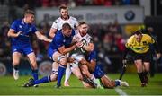 28 October 2017; Aaron Cairns of Ulster is tackled by Ross Molony, left, and Adam Byrne of Leinster during the Guinness PRO14 Round 7 match between Ulster and Leinster at Kingspan Stadium in Belfast. Photo by David Fitzgerald/Sportsfile