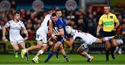 28 October 2017; Rory O'Loughlin of Leinster is tackled by Sean Reidy, left, and Luke Marshall of Ulster during the Guinness PRO14 Round 7 match between Ulster and Leinster at the Kingspan Stadium in Belfast. Photo by Ramsey Cardy/Sportsfile