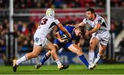 28 October 2017; Jordan Larmour of Leinster in action against Luke Marshall, left, and Tommy Bowe of Ulster during the Guinness PRO14 Round 7 match between Ulster and Leinster at the Kingspan Stadium in Belfast. Photo by Ramsey Cardy/Sportsfile