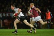 28 October 2017; Turlough Gallagher of Omagh St Enda's in action against Padraig McGuigan of Slaughtneil during the AIB Ulster GAA Football Senior Club Championship Quarter-Final match between Slaughtneil and Omagh St Enda's at Celtic Park in Derry. Photo by Oliver McVeigh/Sportsfile