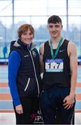 28 October 2017; Senior Boys gold medallist, Brendan Lynch of St. Brigids Loughrea, Co Galway, with Mary Barrett at the Irish Life Health All Ireland Schools Combined Events at the AIT Arena in Athlone, Co Westmeath. Photo by Sam Barnes/Sportsfile