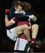 28 October 2017; Antoin McMullan and Brendan Rodgers of Slaughtneil celebrate at the final whistle of the AIB Ulster GAA Football Senior Club Championship Quarter-Final match between Slaughtneil and Omagh St Enda's at Celtic Park in Derry. Photo by Oliver McVeigh/Sportsfile