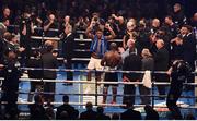 28 October 2017; Anthony Joshua celebrates following his World Heavyweight Title fight with Carlos Takam at the Principality Stadium in Cardiff, Wales. Photo by Stephen McCarthy/Sportsfile
