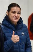 29 October 2017; Newly crowned WBA Female World Lightweight Champion Katie Taylor on her arrival at Dublin Airport. Taylor defeated Argentinian Anahi Sanchez for the vacant belt at the Principality Stadium in Cardiff, Wales, on Saturday October 28. Photo by Stephen McCarthy/Sportsfile