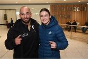 29 October 2017; Newly crowned WBA Female World Lightweight Champion Katie Taylor and her trainer Ross Enamait on their arrival at Dublin Airport. Taylor defeated Argentinian Anahi Sanchez for the vacant belt at the Principality Stadium in Cardiff, Wales, on Saturday October 28. Photo by Stephen McCarthy/Sportsfile