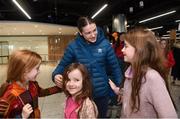 29 October 2017; Newly crowned WBA Female World Lightweight Champion Katie Taylor is greeted by sisters, from left, Faye, age 8, Trudy, age 6, and Anna Lane, age 9, from Ballisodare, Co Sligo, on her arrival at Dublin Airport. Taylor defeated Argentinian Anahi Sanchez for the vacant belt at the Principality Stadium in Cardiff, Wales, on Saturday October 28. Photo by Stephen McCarthy/Sportsfile