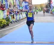 29 October 2017; Gary O'Hanlon of Clonliffe Harriers A.C crosses the line to be the second Irish finisher in the men's category during the SSE Airtricity Dublin Marathon 2017 at Merrion Square in Dublin City. 20,000 runners took to the Fitzwilliam Square start line to participate in the 38th running of the SSE Airtricity Dublin Marathon, making it the fifth largest marathon in Europe. Photo by Sam Barnes/Sportsfile