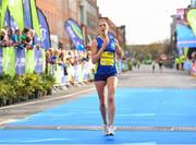 29 October 2017; Laura Graham of Mourne Runners crosses the line to be the first Irish finisher in the women's category during the SSE Airtricity Dublin Marathon 2017 at Merrion Square in Dublin City. 20,000 runners took to the Fitzwilliam Square start line to participate in the 38th running of the SSE Airtricity Dublin Marathon, making it the fifth largest marathon in Europe. Photo by Sam Barnes/Sportsfile