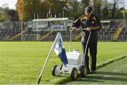 29 October 2017; Groundsman Tommy McCabe marks the pitch prior to the AIB Ulster GAA Football Senior Club Championship Quarter-Final match between Scotstown and Kilcar at St Tiernach's Park, Clones in Monaghan. Photo by Philip Fitzpatrick/Sportsfile