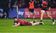 3 November 2017; Sam Arnold of Munster goes over to score his side's fifth try during the Guinness PRO14 Round 8 match between Munster and Dragons at Irish Independent Park in Cork. Photo by Eóin Noonan/Sportsfile