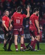 3 November 2017; Sam Arnold of Munster celebrates with team mate Alex Wootton after scoring his side's fifth try during the Guinness PRO14 Round 8 match between Munster and Dragons at Irish Independent Park in Cork. Photo by Eóin Noonan/Sportsfile