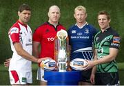 21 August 2012; In attendance at the launch of the Celtic League, rugby's premier professional club competition in Ireland, Italy, Scotland and Wales, are, from left, Ulster's Johann Muller, Munster's Paul O'Connell, Leinster's Leo Cullen and Connacht's Gavin Duffy. Celtic League Season 2012/13 Launch, Riverside Museum, Glasgow, Scotland. Picture credit: Jeff Holmes / SPORTSFILE