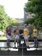 22 August 2012; Bord Gáis Energy Ambassadors, from left, Johnny Coen, Galway, Cillian Buckley, Kilkenny, and Antrim’s Conor McCann were accompanied by Patrick O’Connor, Clare, right, in Dublin ahead of Saturday’s Bord Gáis Energy GAA Hurling Under 21 All-Ireland Semi-Finals. Clare play Antrim at 4pm followed by Galway against Kilkenny at 6pm in Semple Stadium, Thurles. Both games will be live on TG4. Grand Canal, Dublin. Picture credit: Brian Lawless / SPORTSFILE