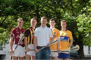 22 August 2012; Joe Canning, Breaking Through Player of the Year Judge, with Bord Gáis Energy Ambassadors, from left, Johnny Coen, Galway, Cillian Buckley, Kilkenny, and Antrim’s Conor McCann accompanied by Patrick O’Connor, Clare, right, in Dublin ahead of Saturday’s Bord Gáis Energy GAA Hurling Under 21 All-Ireland Semi-Finals. Clare play Antrim at 4pm followed by Galway against Kilkenny at 6pm in Semple Stadium, Thurles. Both games will be live on TG4. Grand Canal, Dublin. Picture credit: Brian Lawless / SPORTSFILE