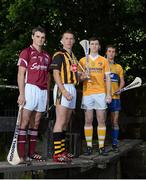 22 August 2012; Bord Gáis Energy Ambassadors, from left, Johnny Coen, Galway, Cillian Buckley, Kilkenny, and Antrim’s Conor McCann were accompanied by Patrick O’Connor, Clare, right, in Dublin ahead of Saturday’s Bord Gáis Energy GAA Hurling Under 21 All-Ireland Semi-Finals. Clare play Antrim at 4pm followed by Galway against Kilkenny at 6pm in Semple Stadium, Thurles. Both games will be live on TG4. Grand Canal, Dublin. Picture credit: Brian Lawless / SPORTSFILE