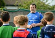 23 August 2012; Leinster's Cian Healy speaking to participants during the VW Leinster Rugby Summer Camps at Clontarf RFC. Clontarf RFC, Castle Avenue, Clontarf, Dublin. Picture credit: Brian Lawless / SPORTSFILE