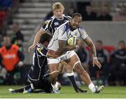 24 August 2012; Leo Auva'a, Leinster, is tackled by Mark Easter, Sale Sharks. Pre-Season Friendly, Sale Sharks v Leinster, Salford City Stadium, Manchester, England. Picture credit: Matt Impey / SPORTSFILE