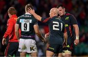 24 August 2012; London Irish scrum half Tomas O'Leary, left, gets a pat on the head from Munster scrum half Peter Stringer after the game. Pre-Season Friendly, Munster v London Irish, Musgrave Park, Cork. Picture credit: Diarmuid Greene / SPORTSFILE