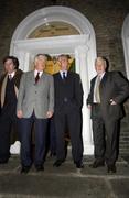 5 November 2002; FAI Treasurer John Delaney, FAI President Milo Corcoran,  Republic of Ireland Manager Mick McCarthyand Chief Executive Brendan Menton leave the FAI offices on their way to  a press conference at which McCarthy's departure as manager of the team was announced. Soccer. Picture credit; Brendan Moran / SPORTSFILE *EDI*