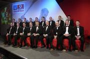 29 November 2002; Pictured are the Vodafone Football Allstars (Back Row left to right); Stephen Cluxton, Enda McNulty, Paddy Christie, Anthony Lynch, Aidan O'Rourke, Kieran McGeeney, Kevin Cassidy, Paul McGrane and the Players' Player of the year Ronan Clarke. (Front row l to r); Darragh O'Se, Steven McDonnell, Eamonn O'Hara, Oisin McConville, Sean McCague, President of the GAA, Paul Donovan, Chief Executive Vodafone, Peter Canavan, Ray Cosgrove and Colm CooperColm Cooper at the Vodafone GAA Allstar Awards in the Citywest Hotel, Dublin. Hurling. Football. Picture credit; Brendan Moran / SPORTSFILE *EDI*