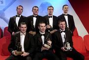 29 November 2002; Pictured are the Allstar award winning Armagh footballers (from l to r) Enda McNulty, Aidan O'Rourke, Kieran McGeeney and Paul McGrane, (front row l to r); Steven McDonnell, Oisin McConville and Players' Player of the year Ronan Clarke, at the Vodafone GAA Allstar Awards in the Citywest Hotel, Dublin. Hurling. Football. Picture credit; Brendan Moran / SPORTSFILE *EDI*