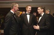 29 November 2002; Clare manager Cyril Lyons, left, Henry Shefflin, Kilkenny, centre, and Kieran McGeeney, Armagh pictured at the VODAFONE All-Star Awards at the CityWest Hotel, Dublin. Football. Hurling. Picture credit; Brendan Moran / SPORTSFILE *EDI*
