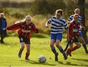 29 October 2017; Michaela Cumes of Holy Cross FC, Co. Limerick, in action against Marta O'Mallay, Home Farm FC, Dublin, during the FAI Under 12 National Blitz at A.U.L Complex, Clonshaugh Road in Dublin. Photo by Seb Daly/Sportsfile