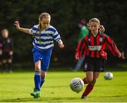 29 October 2017; Jade Flannery of Home Farm FC, Dublin, in action against Anna Mulcahy of Holy Cross FC, Co. Limerick, during the FAI Under 12 National Blitz at A.U.L Complex, Clonshaugh Road in Dublin. Photo by Seb Daly/Sportsfile