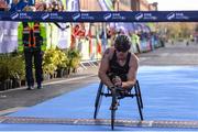 29 October 2017; Patrick Monahan from Co. Kildare crosses the line to win the Wheelchair category during SSE Airtricity Dublin Marathon 2017 at Merrion Square in Dublin City. 20,000 runners took to the Fitzwilliam Square start line to participate in the 38th running of the SSE Airtricity Dublin Marathon, making it the fifth largest marathon in Europe. Photo by Sam Barnes/Sportsfile