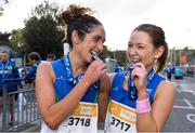 29 October 2017; Lisa McKeever, left, and Kathryn Rafferty of Armagh AC, celebrate after the SSE Airtricity Dublin Marathon 2017 in Dublin City. 20,000 runners took to the Fitzwilliam Square start line to participate in the 38th running of the SSE Airtricity Dublin Marathon, making it the fifth largest marathon in Europe. Photo by Sam Barnes/Sportsfile