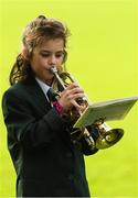 29 October 2017; Eight year old Jude Murray, a member of the St Patricks Brass and Reed Band, plays the Cornet before the Kilkenny County Senior Hurling Championship Final match between Dicksboro and James Stephens at Nowlan Park in Kilkenny. Photo by Ray McManus/Sportsfile