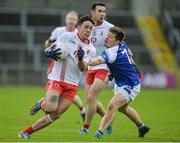 29 October 2017; Eoin McKeown of Lamh Dhearg in action against Levi Murphy of Cavan Gaels during the AIB Ulster GAA Football Senior Club Championship Quarter-Final match between Cavan Gaels and Lamh Dhearg at Kingspan Breffni in Cavan. Photo by Oliver McVeigh/Sportsfile