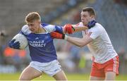 29 October 2017; Paul Graham of Cavan Gaels in action against Declan Lynch of Lamh Dhearg during the AIB Ulster GAA Football Senior Club Championship Quarter-Final match between Cavan Gaels and Lamh Dhearg at Kingspan Breffni in Cavan. Photo by Oliver McVeigh/Sportsfile