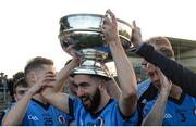 29 October 2017; Nathan O'Brien of Simonstown Gaels celebrates with the Keegan Cup after the Meath County Senior Football Championship Final match between Simonstown Gaels and Summerhill at Páirc Tailteann, Navan in Co Meath. Photo by Piaras Ó Mídheach/Sportsfile