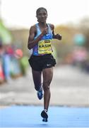 29 October 2017; Ashu Kasim of Ethiopia finishes second overall in the Women's Race during the SSE Airtricity Dublin Marathon 2017 in Dublin City. 20,000 runners took to the Fitzwilliam Square start line to participate in the 38th running of the SSE Airtricity Dublin Marathon, making it the fifth largest marathon in Europe. Photo by Cody Glenn/Sportsfile