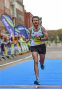 29 October 2017; Michael McMahon of Raheny Shamrocks AC, Co Dublin, crosses the finish line during the SSE Airtricity Dublin Marathon 2017 at Merrion Square in Dublin City. 20,000 runners took to the Fitzwilliam Square start line to participate in the 38th running of the SSE Airtricity Dublin Marathon, making it the fifth largest marathon in Europe. Photo by Sam Barnes/Sportsfile