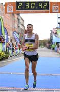 29 October 2017; Fergal Whitty of Donore Harriers, Co Dublin, crosses the finish line during the SSE Airtricity Dublin Marathon 2017 at Merrion Square in Dublin City. 20,000 runners took to the Fitzwilliam Square start line to participate in the 38th running of the SSE Airtricity Dublin Marathon, making it the fifth largest marathon in Europe. Photo by Sam Barnes/Sportsfile