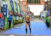 29 October 2017; Nataliya Lehonkova of Ukraine crosses the line to win the Women's Race during the SSE Airtricity Dublin Marathon 2017 at Merrion Square in Dublin City. 20,000 runners took to the Fitzwilliam Square start line to participate in the 38th running of the SSE Airtricity Dublin Marathon, making it the fifth largest marathon in Europe. Photo by Sam Barnes/Sportsfile