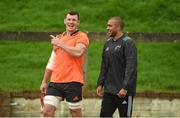 30 October 2017; Robin Copeland and Simon Zebo of Munster make their way out for Munster Rugby Squad Training at the University of Limerick in Limerick. Photo by Diarmuid Greene/Sportsfile