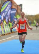 29 October 2017; Darrell Cooper of Ballydrain Harriers, Co Down, crosses the finish line during the SSE Airtricity Dublin Marathon 2017 at Merrion Square in Dublin City. 20,000 runners took to the Fitzwilliam Square start line to participate in the 38th running of the SSE Airtricity Dublin Marathon, making it the fifth largest marathon in Europe. Photo by Sam Barnes/Sportsfile
