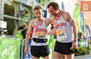 29 October 2017; Ger Forde, left,  and Brian O'Kelly, both of Crusaders AC, Co Dublin, following the SSE Airtricity Dublin Marathon 2017 at Merrion Square in Dublin City. 20,000 runners took to the Fitzwilliam Square start line to participate in the 38th running of the SSE Airtricity Dublin Marathon, making it the fifth largest marathon in Europe. Photo by Sam Barnes/Sportsfile