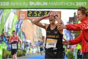 29 October 2017; Barry Thornton, Blackrock AC, Co Dublin, crosses the finish line during the SSE Airtricity Dublin Marathon 2017 at Merrion Square in Dublin City. 20,000 runners took to the Fitzwilliam Square start line to participate in the 38th running of the SSE Airtricity Dublin Marathon, making it the fifth largest marathon in Europe. Photo by Sam Barnes/Sportsfile