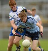 5 August 2012; Stephen Cunningham, Dublin, in action against Mark Magee, Monaghan. Electric Ireland GAA Football All-Ireland Minor Championship Quarter-Final, Dublin v Monaghan, Páirc Esler, Newry, Co. Down. Picture credit: Oliver McVeigh / SPORTSFILE