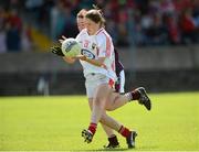 25 August 2012; Eimear Scally, Cork, in action against Nicola Ward, Galway. All Ireland U16 ‘A’ Championship Final, Cork v Galway, MacDonagh Park, Nenagh, Co. Tipperary. Picture credit: Matt Browne / SPORTSFILE