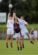 25 August 2012; Ailbhe Dowling and Jessica Tonks, Cork, in action against Olivia Divilly, Galway. All Ireland U16 ‘A’ Championship Final, Cork v Galway, MacDonagh Park, Nenagh, Co. Tipperary. Picture credit: Matt Browne / SPORTSFILE
